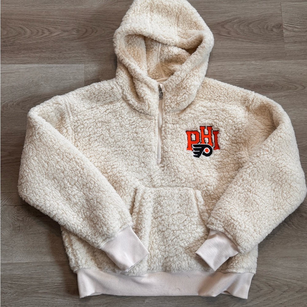 Philadelphia Flyers WEAR by Erin Andrews Cream Sherpa Quarter-Zip Hoodie